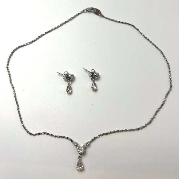Necklace Earring Drop Women Set Jewelry Silver Rhinestone - Picture 1 of 5